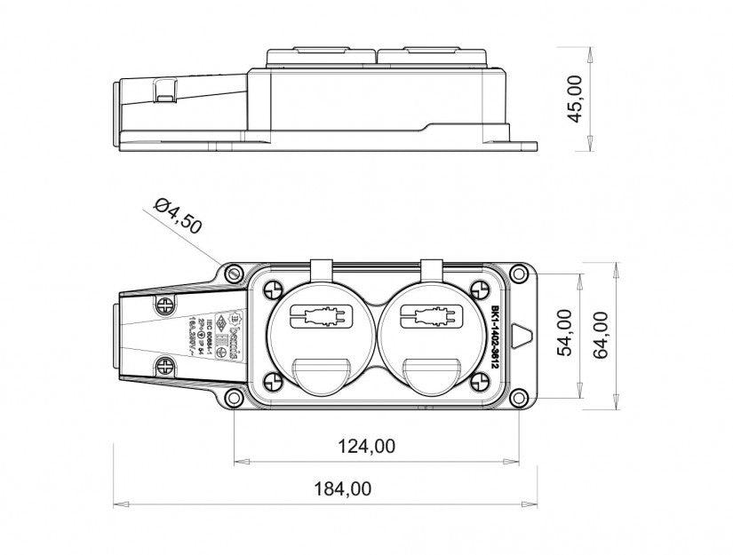 Fisa SCHUKO cauciuc cu capac Bemis BK1-1402-3612 2P+E 2 iesiri 16A 250V IP54