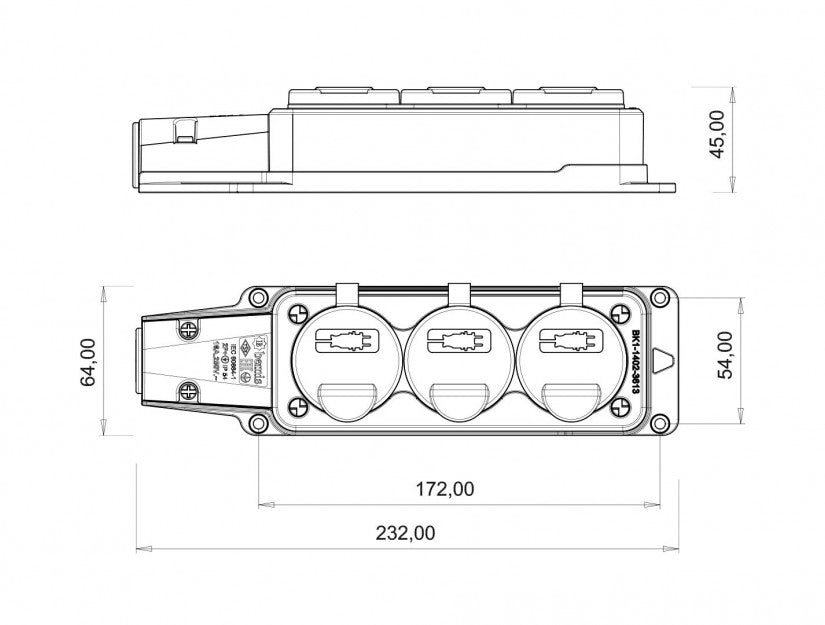 Fisa SCHUKO cauciuc cu capac Bemis BK1-1402-3613 2P+E 3 iesiri 16A 250V IP54