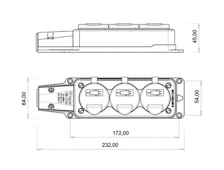 Fisa SCHUKO cauciuc cu capac Bemis BK1-1402-3613 2P+E 3 iesiri 16A 250V IP54