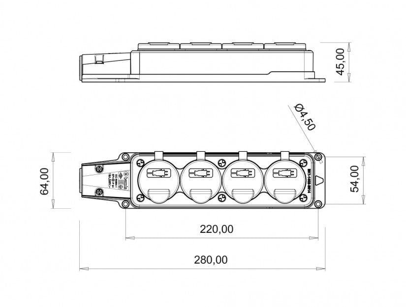 Fisa SCHUKO cauciuc cu capac Bemis BK1-1402-3614 2P+E 4 iesiri 16A 250V IP54