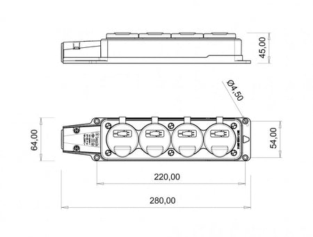 Fisa SCHUKO cauciuc cu capac Bemis BK1-1402-3614 2P+E 4 iesiri 16A 250V IP54