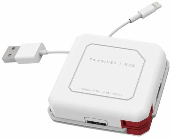 Hub mini USB 2.0 cu 4 porturi alb/rosu Allocacoc PowerUSB HUB