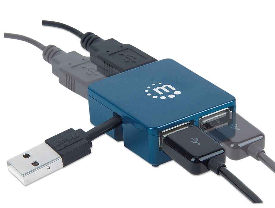 HUB mini USB 2.0 cu 4 porturi albastru 160605 Manhattan