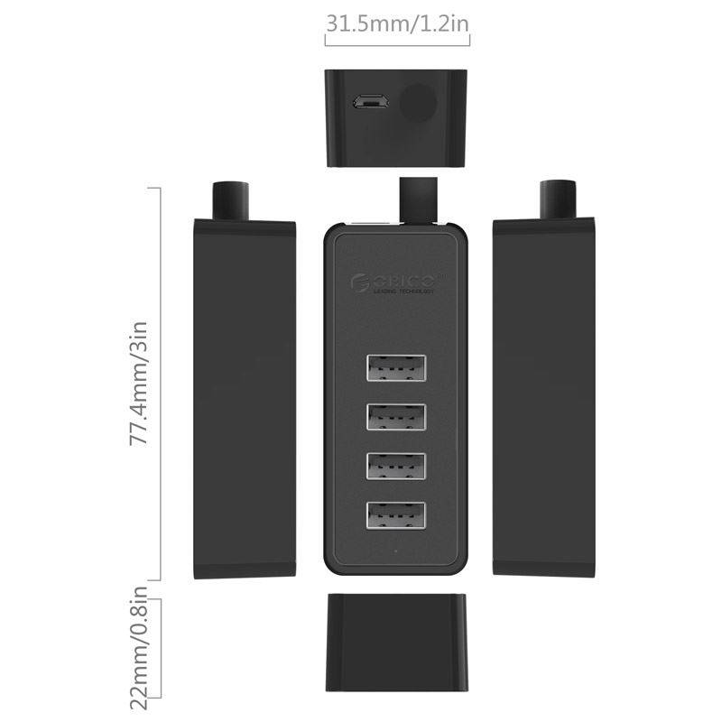 Hub Orico W5P-U2 4 Port USB 2.0 cu cablu de date de 100cm