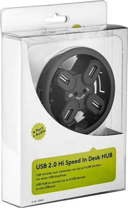 Hub USB 2.0 4 porturi +iesiri audio montabil in birou Goobay