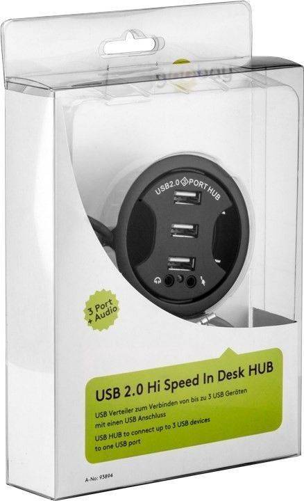 Hub USB 2.0 cu 3 porturi +audio montabil in birou negru Goobay