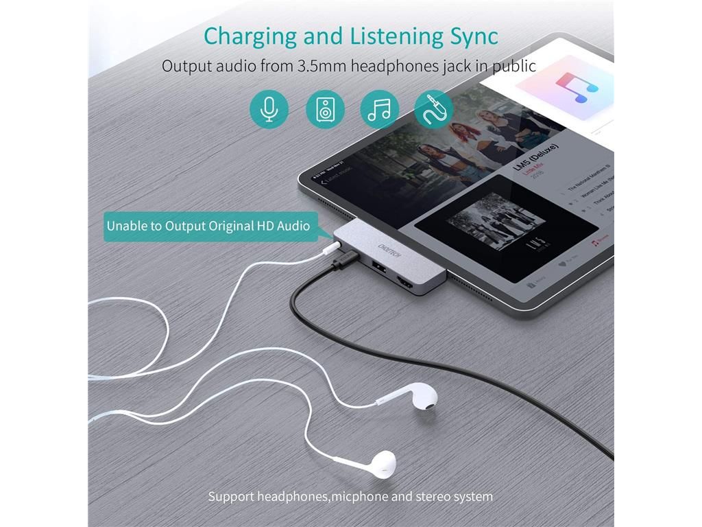 HUB USB type C - 1x HDMI + 1x USB 2.0 + USB type C PD 60W+ 1x Jack 3.5 mm Choetech HUB-M13