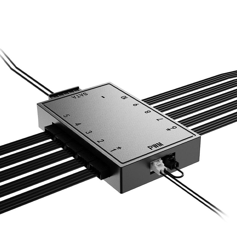 HUB ventilatoare 10 port-uri cu PWM 4 pin alimentare SATA ID-Cooling PWM Orico FH-10-PWM cablu alimentare 500mm cablu PWM 700mm