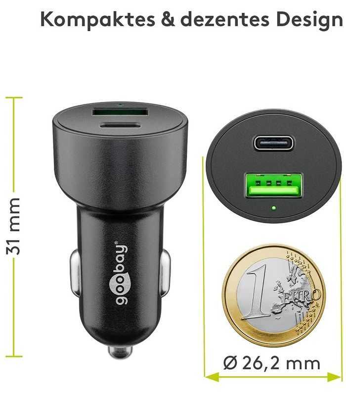 Incarcator 12-24V auto rapid dublu USB si USB type C PD 3A 48W Goobay