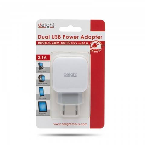 Incarcator alimentator retea la 2x USB 2.1A alb Delight