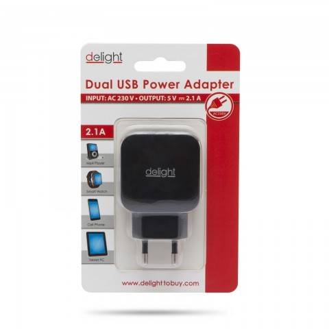 Incarcator alimentator retea la 2x USB 2.1A negru Delight