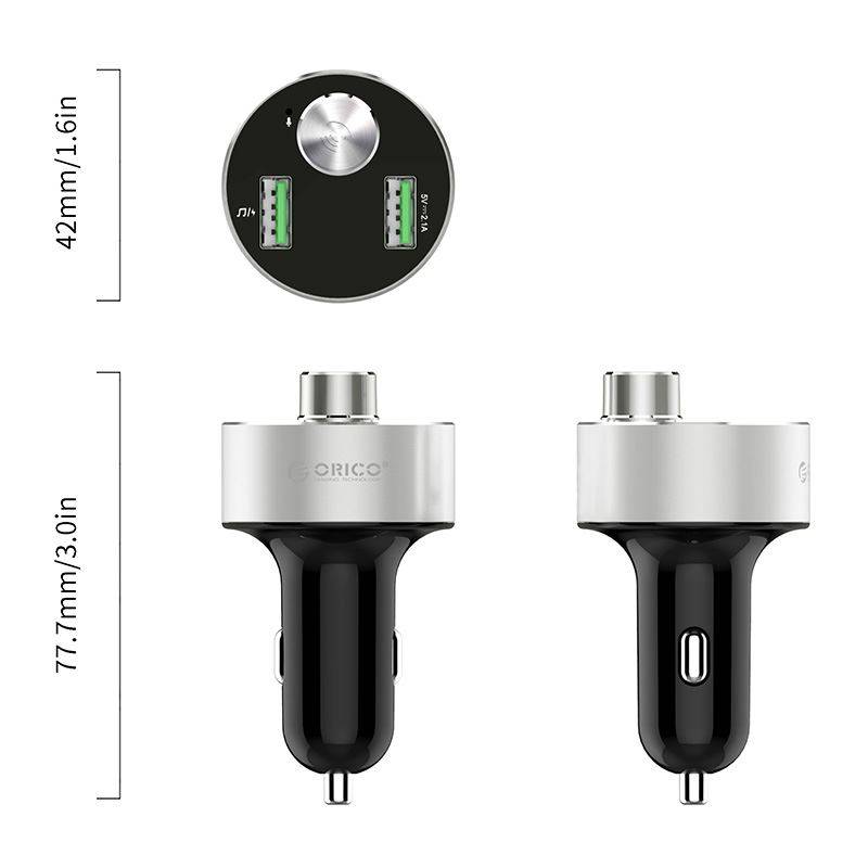 Incarcator auto 15.5W 2x USB Bluetooth microSD slot argintiu Orico UBT-2U