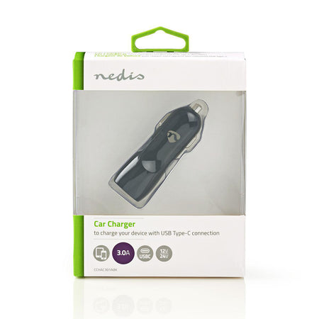Incarcator auto 1x USB Type C 3.0 A negru Nedis
