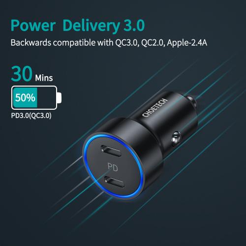 Incarcator auto 2x USB Type C PD 3.0 36W Choetech C0054