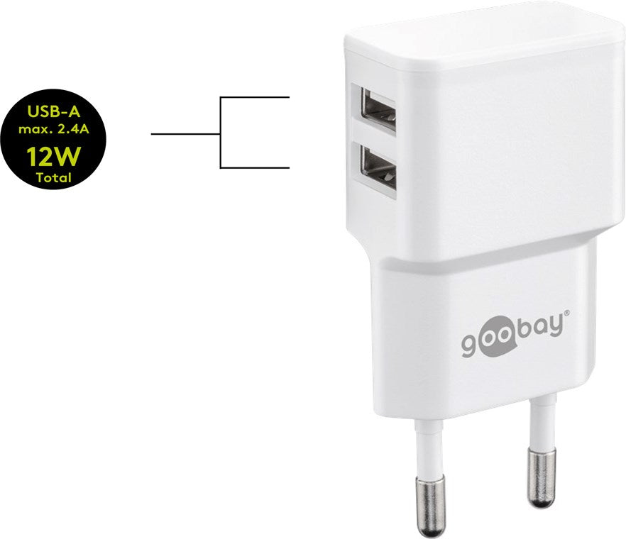 Incarcator dual Apple Lightning USB 2.4A 12W 1m alb Goobay