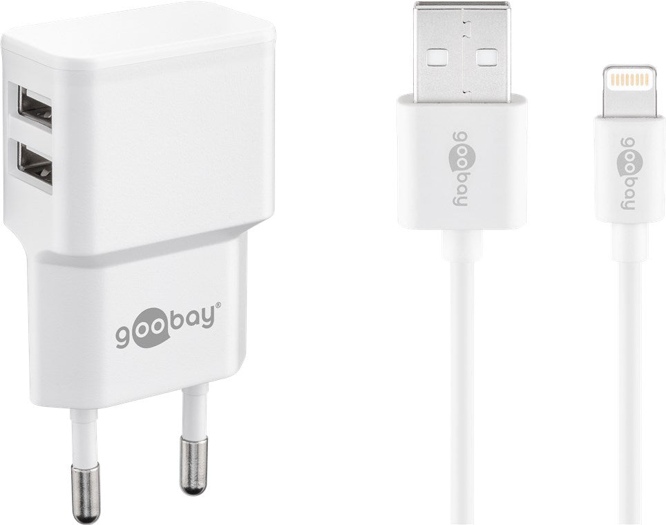 Incarcator dual Apple Lightning USB 2.4A 12W 1m alb Goobay