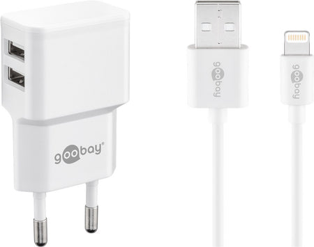 Incarcator dual Apple Lightning USB 2.4A 12W 1m alb Goobay