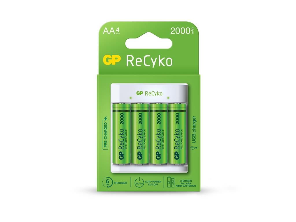 Incarcator E411 AA/AAA R3/R6 NiMH + 4 acumulatori 2000mAh GP ReCyKo GPE411210AAHC-2B4