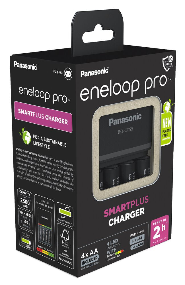 Incarcator Eneloop pro Panasonic SMARTPLUS & Quick NiMH + inclus 4x AA R6 PRO 2500mAh K-KJ55HCD40E