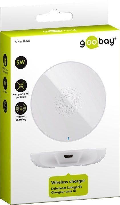 Incarcator fara fir wireless 5W 1A alb pentru dispozitive standard QI Goobay