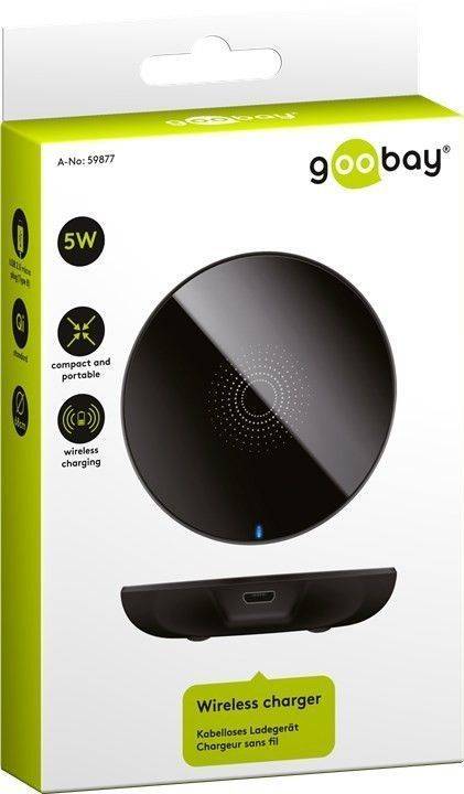 Incarcator fara fir wireless 5W negru pentru telefoane inteligente si dispozitive standard QI Goobay