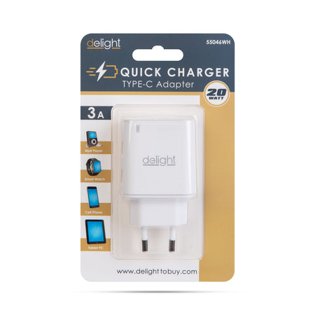 Incarcator retea 230V - USB Type C PD 20W incarcare rapida alb Delight 55046WH