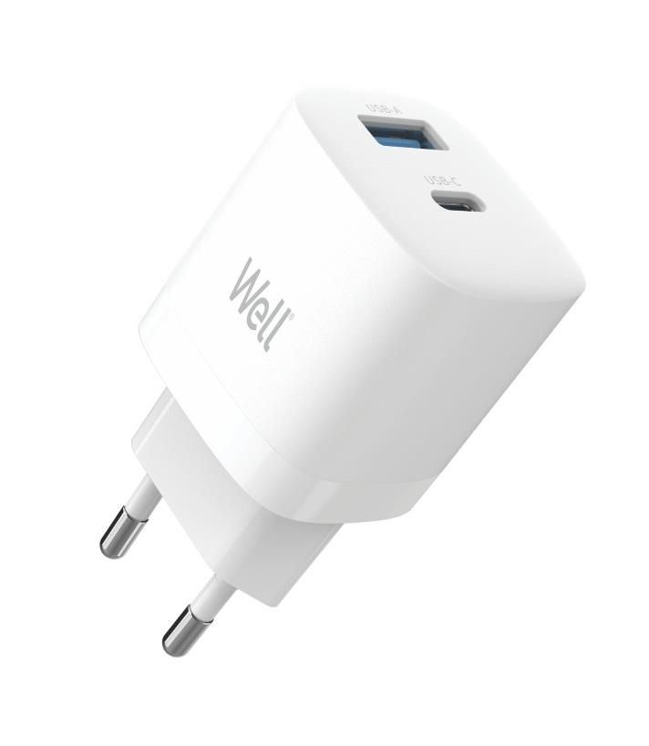 Incarcator retea USB Well GaN USB TYPE C PD30W + USB-A 30W PPS 33W alb