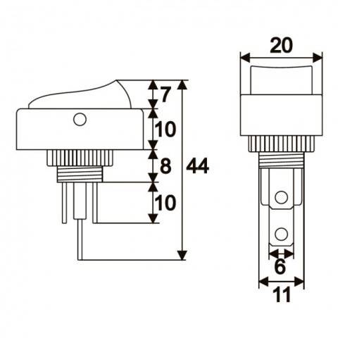 Interupator basculant 1 circuit 12V 20A OFF-ON LED albastru 2 pini