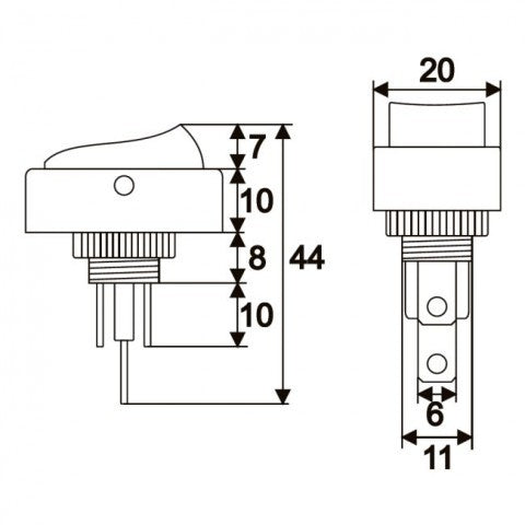 Interupator basculant 1 circuit 12V 20A OFF-ON LED galben cu retinere 2 pini 09047SA