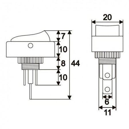 Interupator basculant 1 circuit 12V 20A OFF-ON LED rosu cu retinere 2 pini