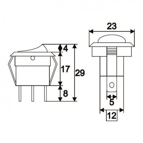 Interupator basculant 1 circuit 3 pini 12V 16A OFF-ON LED rosu cu retinere