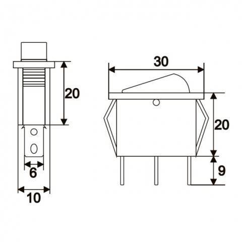 Interupator basculant 3 pini 1 circuit 10A 250V OFF-ON lumina verde cu retinere