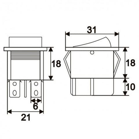 Interupator basculant 4 pini 1 circuit 16A 250V OFF-ON galben 21.7x28.5mm