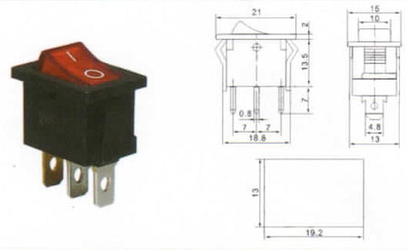 Intrerupator 4 poli 1 buton rosu ON-OFF 250V 6A 250V cu retinere