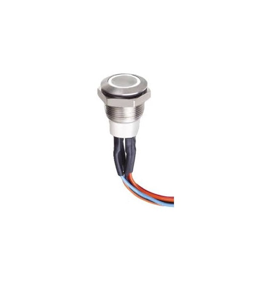 Intrerupator buton SW1 OFF-(ON) fara retinere metal 12mm 12-24V LED albastru