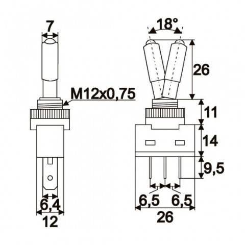 Intrerupator cu brat 1 circuit 20A 12VDC OFF-ON cu LED rosu cu retinere