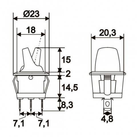 Intrerupator cu brat 1 circuit OFF-ON 6A-250V cu lumina partocalie cu retinere