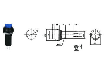 Intrerupator OFF-ON albastru prin apasare cu retinere rotund 1A 230VAC PBS 11C