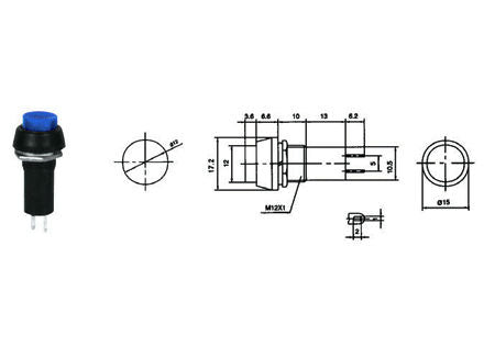 Intrerupator OFF-ON albastru prin apasare cu retinere rotund 1A 230VAC PBS 11C