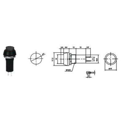 Intrerupator OFF-ON negru prin apasare cu retinere rotund 1A 230VAC PBS 11A