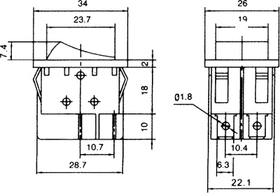 Intrerupator ROCKER DPST 2 Pozitii 4 pini OFF-ON 15A 250VAC cu retinere gri Ninigi RS2013A3GR/GR