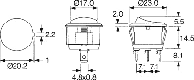 Intrerupator ROCKER SP3T ON-OFF-ON 10A 250VAC Pozitii 3 cu retinere 50mOhm SCI R13-112D-BB-7D