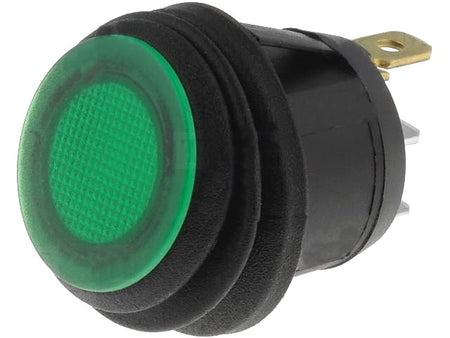 Intrerupator ROCKER SPST 2 pozitii OFF-ON cu retinere 10A/250VAC verde IP65 lampa cu neon ermetic SCI R13-112B8W-02-BGNN-0A-N2