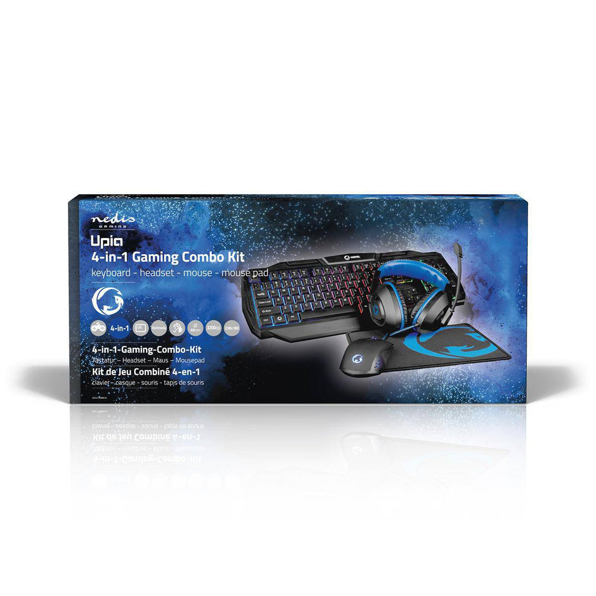 Kit Gaming cu fir 4 in 1 tastatura Casti Mouse MousePad Nedis