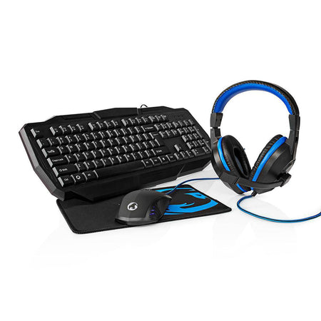 Kit Gaming cu fir 4 in 1 tastatura Casti Mouse MousePad Nedis