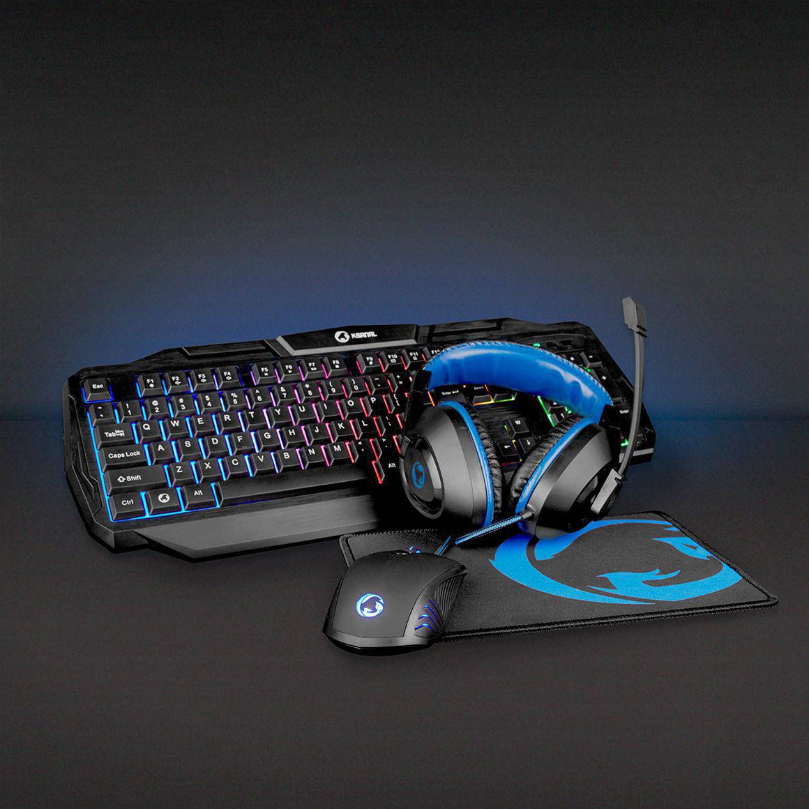 Kit Gaming cu fir 4 in 1 tastatura Casti Mouse MousePad Nedis