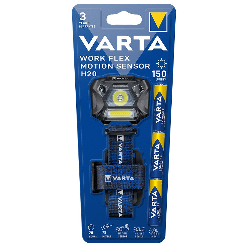 Lanterna cap LED Varta Work Flex Motion Sensor H20 18648 + 3x AAA Longlife Power