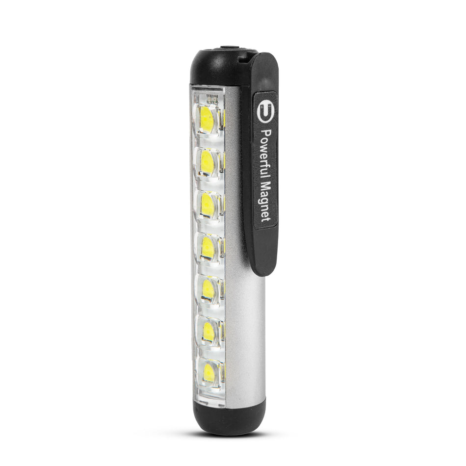 Lanterna LED cu modul lumina de lucru acumulator LI-ion 400mAh XPE + LED SMD 500lm IP55 argintiu Phenom 18580A