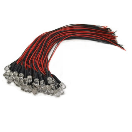 LED 12V 5mm alb rece cu fire 20 cm