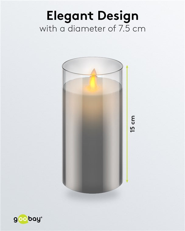 Lumanare LED Real Wax din sticla 7.5x15cm 3x AAA Goobay 60372